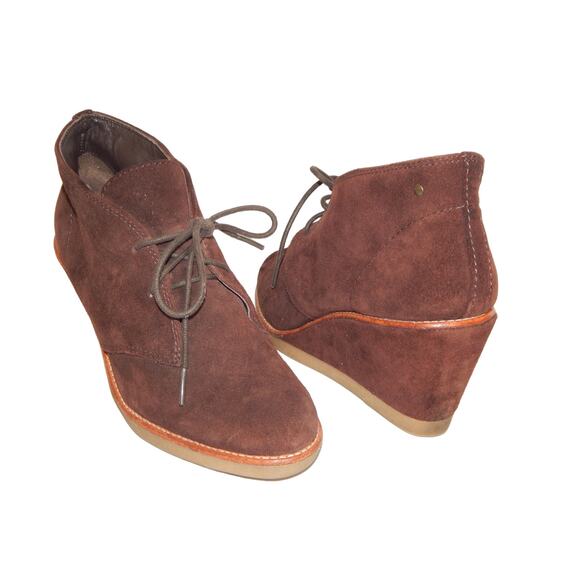 Coach Cassy Brown Suede Wedge Booties Size 9.5 - Picture 2 of 8